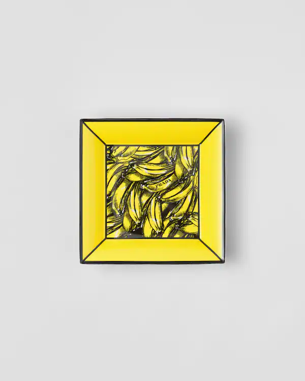 Large square porcelain catchall tray - Banana