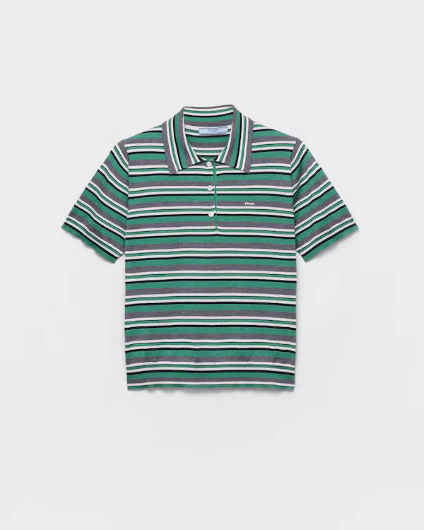 Short-sleeved striped cotton polo shirt