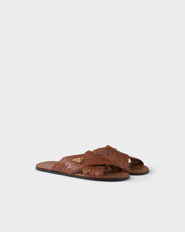 Leather crisscross slides Leather crisscross slides