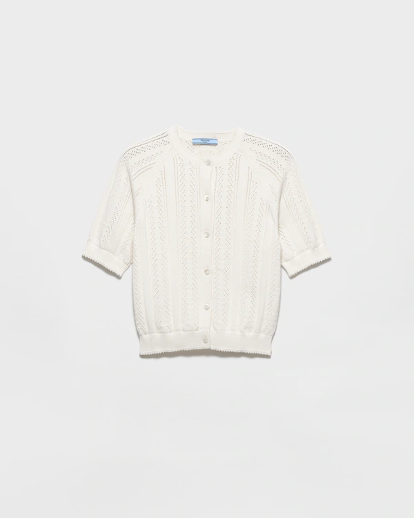 Short-sleeved openwork cotton cardigan