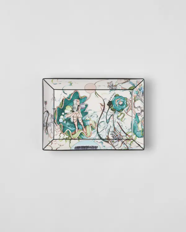 Large rectangular porcelain catchall tray - Florid