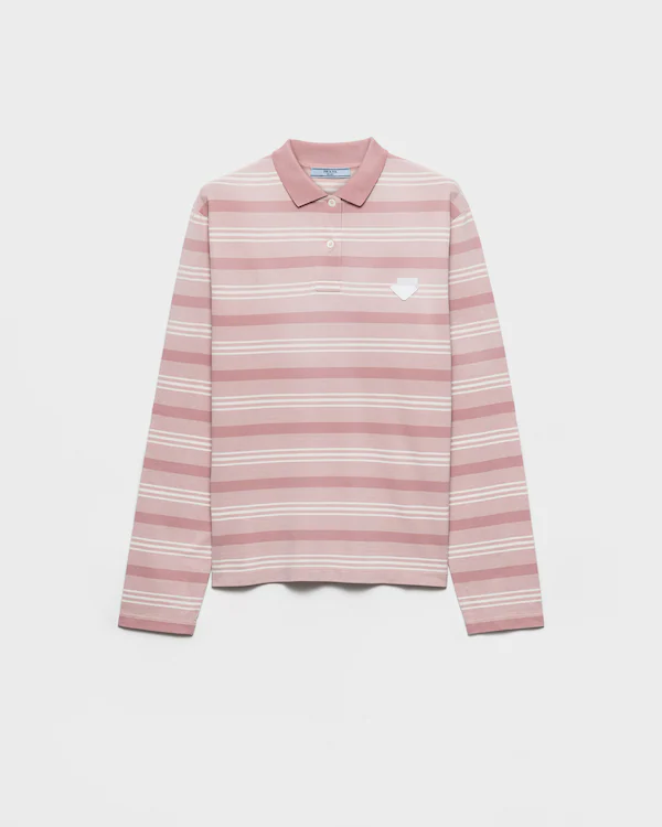 Long-sleeved striped piqué polo shirt Long-sleeved striped piqué polo shirt