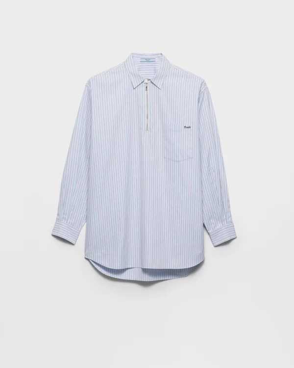 Striped cotton shirt with half-zipper