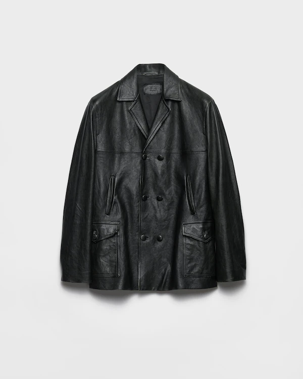 Double-breasted nappa leather caban jacket