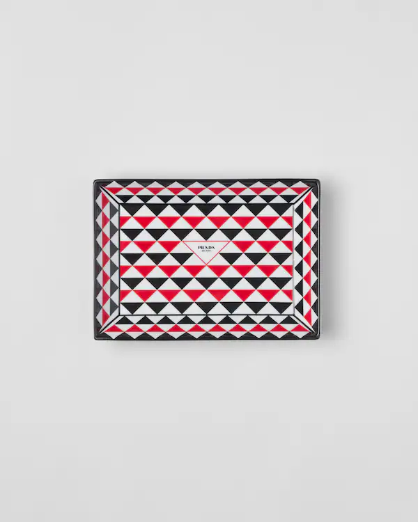 Large rectangular porcelain catchall tray - Triangles
