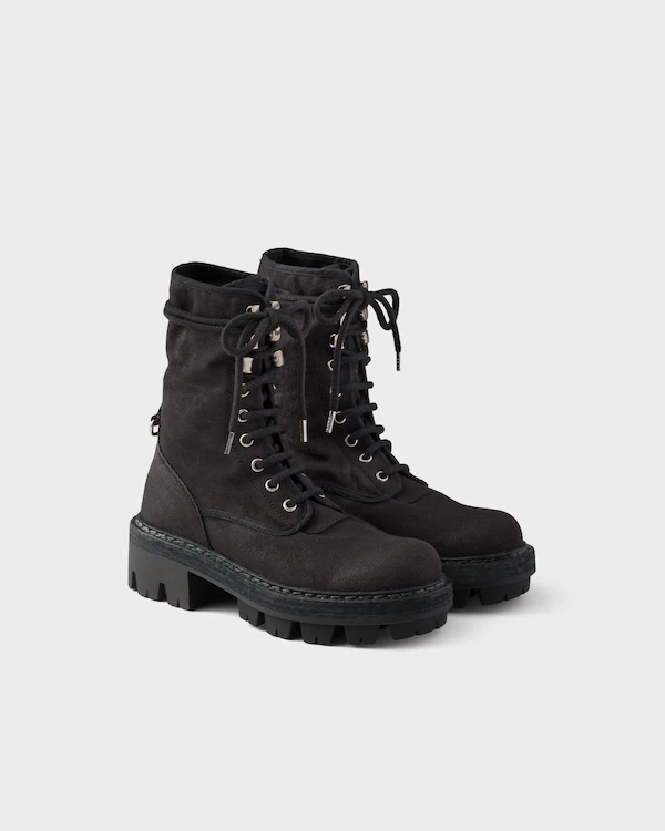 Canvas lace-up ankle boots