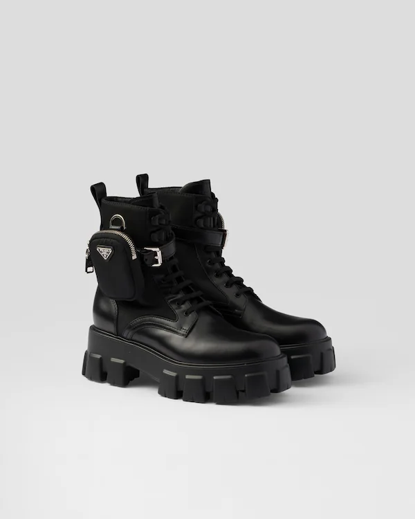 Monolith leather and Re-Nylon combat boots with pouch