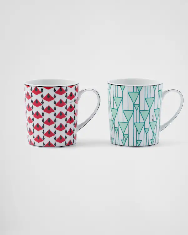 Set of two porcelain mugs - Vienna Red and Vienna Green