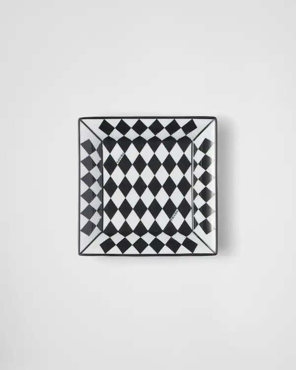 Large square porcelain catchall tray - Checkerboard