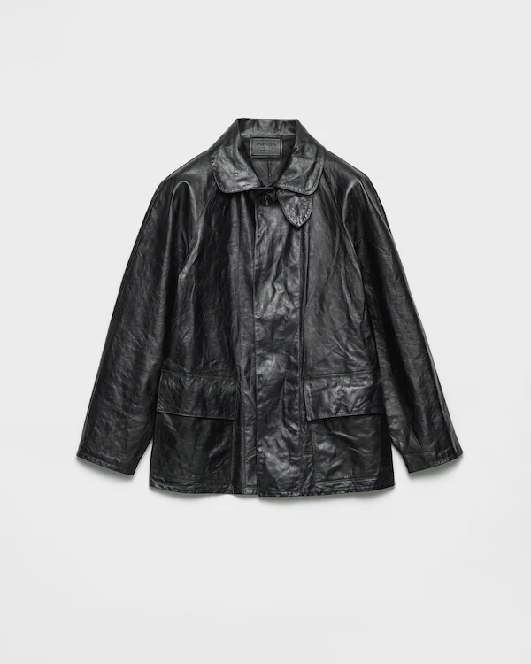 Vintage-look leather blouson jacket