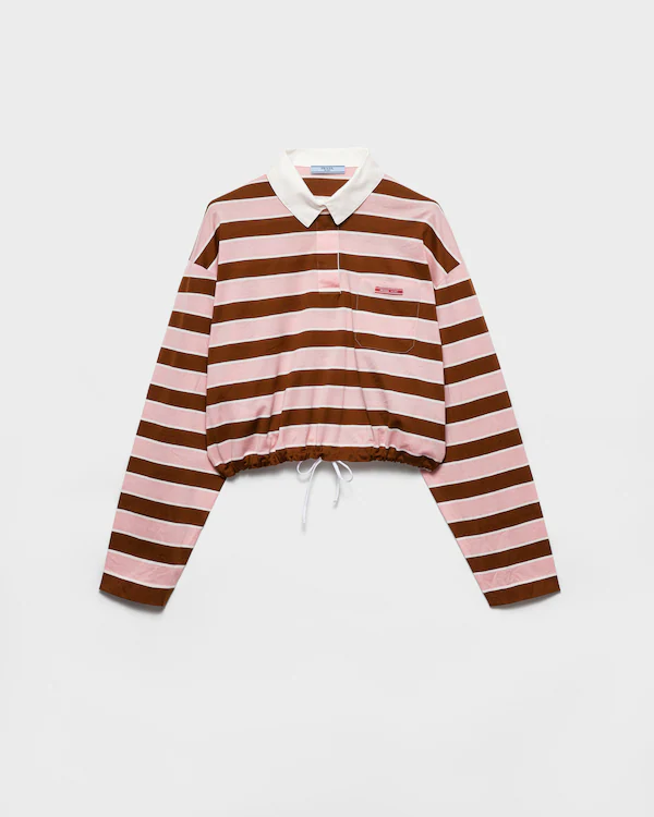 Long-sleeved bayadere print lisle cotton T-shirt