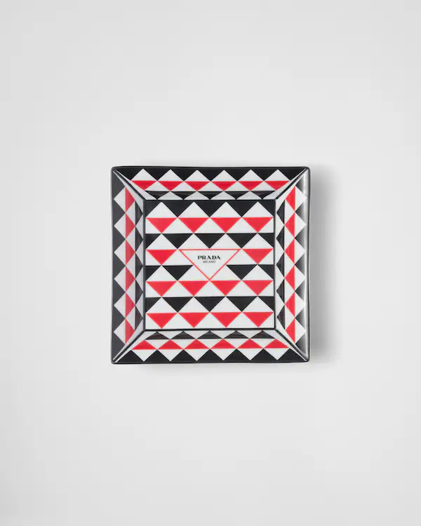 Large square porcelain catchall tray - Triangles