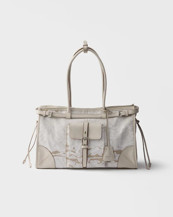 Prada Bonnie large printed linen and leather handbag Prada Bonnie large printed linen and leather handbag