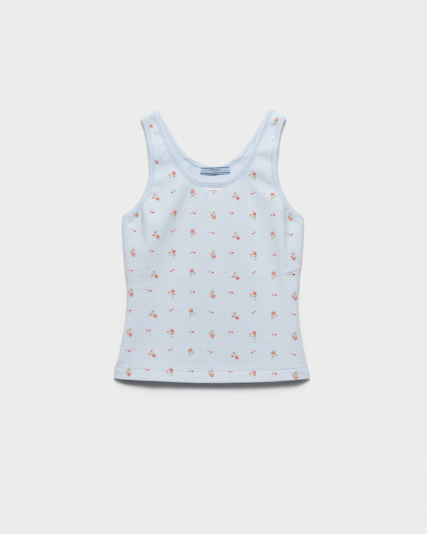 Bouquet print ribbed knit tank top