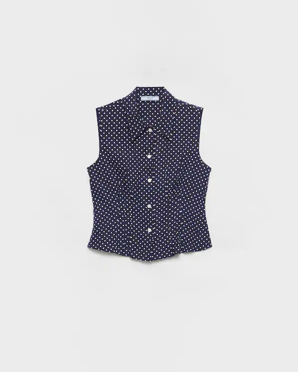 Sleeveless polka-dot marocain silk shirt