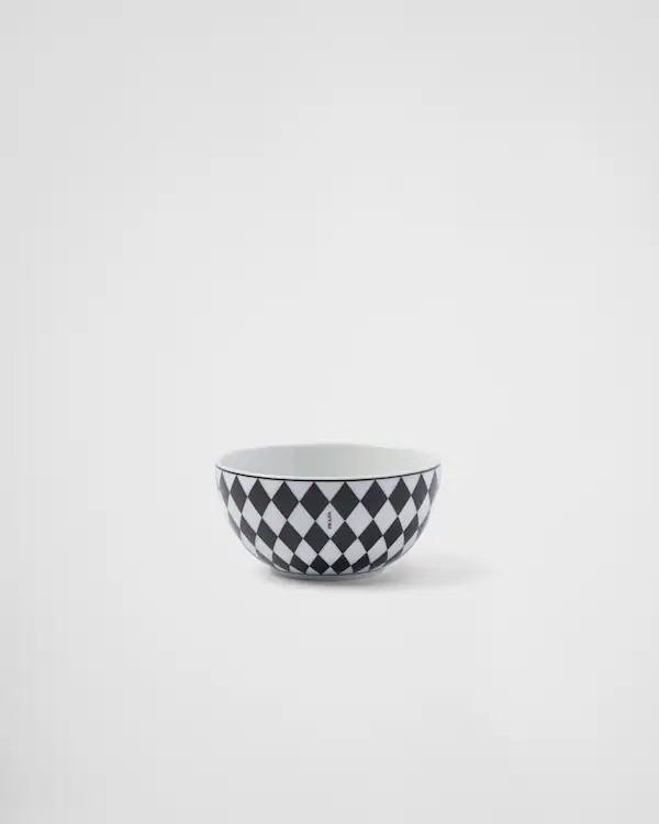 Set of two porcelain rice or cereal bowls - Checkerboard