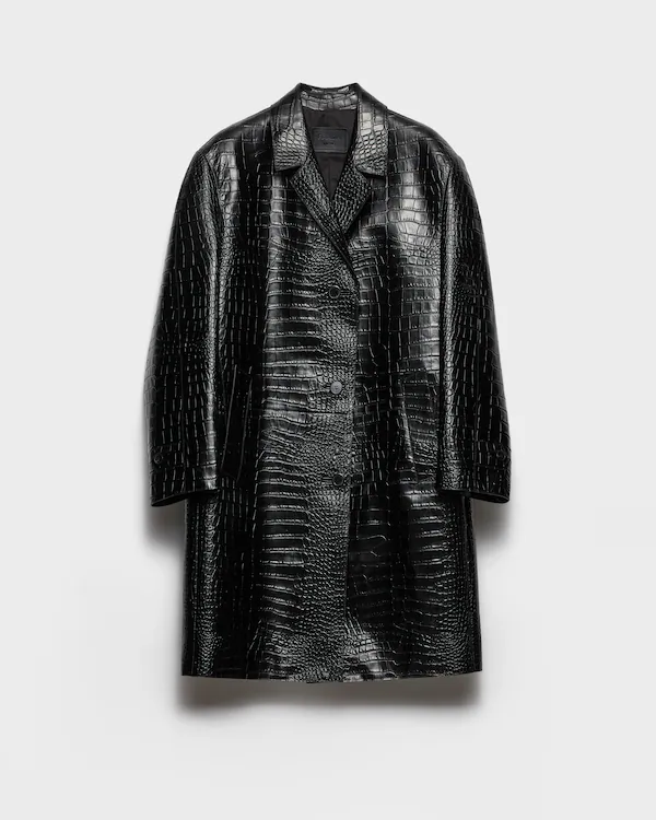 Croco-print leather coat