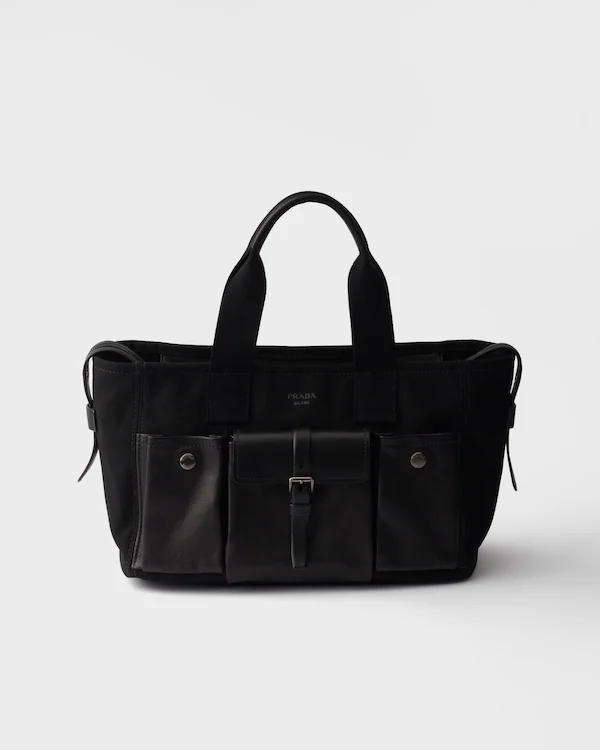 Prada Route large canvas and leather tote bag