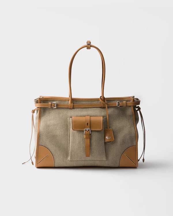 Prada Bonnie linen and leather tote bag Prada Bonnie linen and leather tote bag