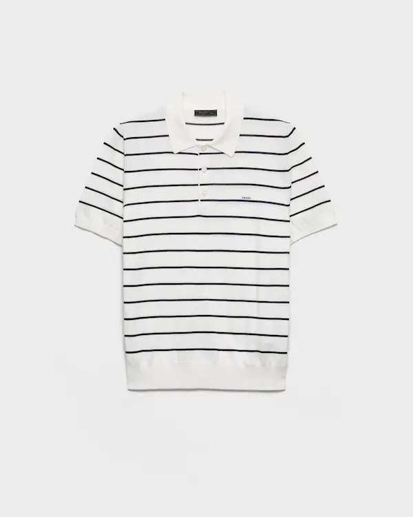 Short-sleeved striped cotton polo shirt