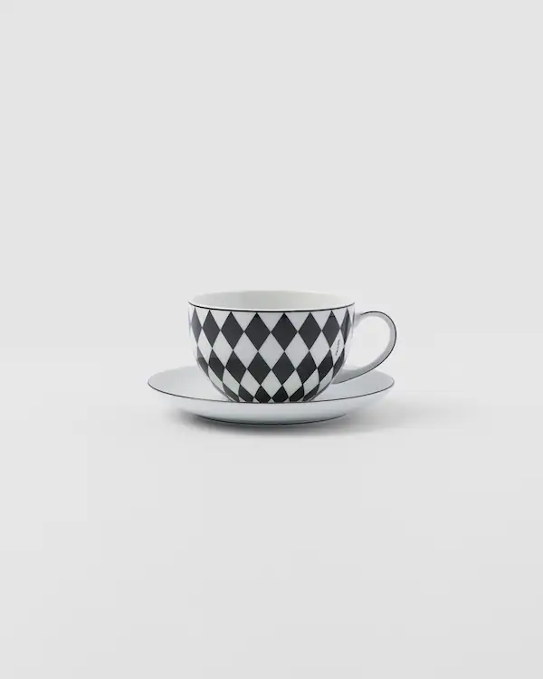 Set of two porcelain tea cups - Checkerboard