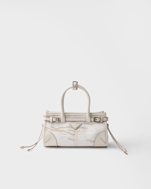 Prada Bonnie small printed linen and leather handbag Prada Bonnie small printed linen and leather handbag