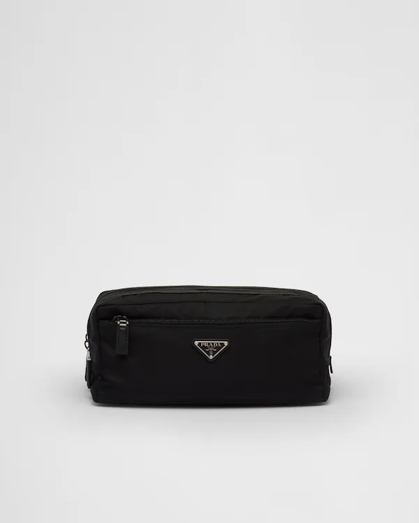 Re-Nylon and Saffiano leather travel pouch