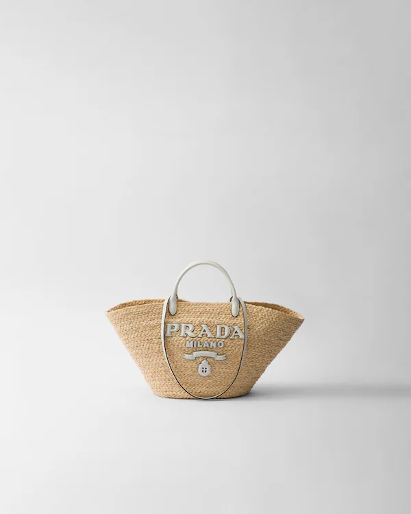 Large raffia and leather shopping bag