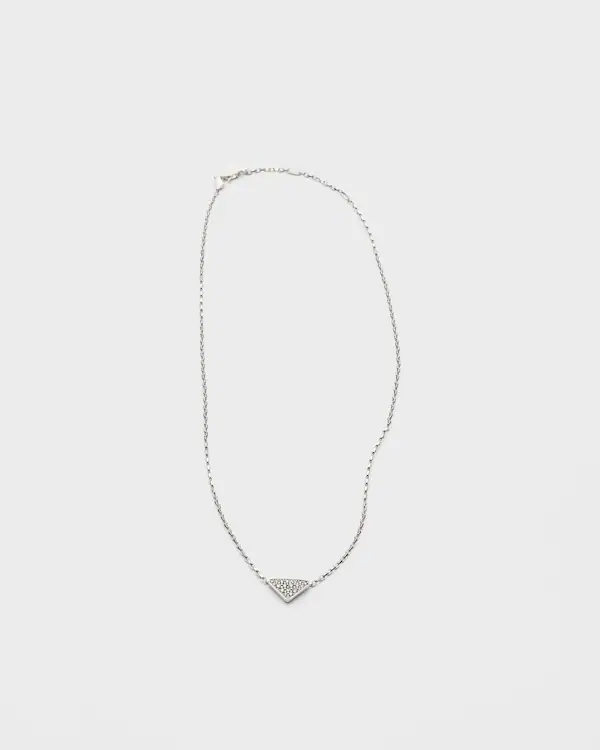 Eternal Gold micro triangle pendant necklace in white gold and diamonds