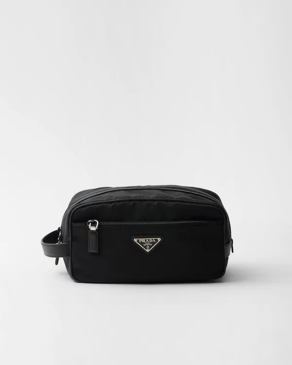 Re-Nylon and Saffiano leather travel pouch