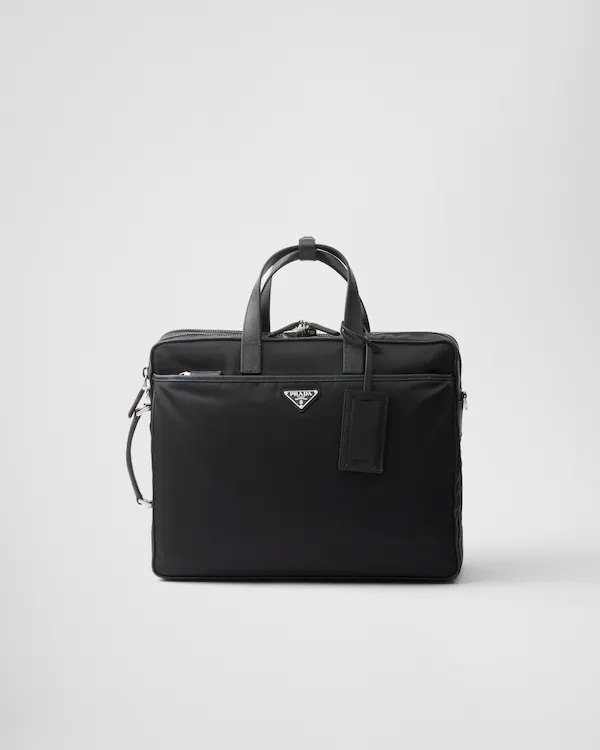 Re-Nylon and Saffiano leather briefcase