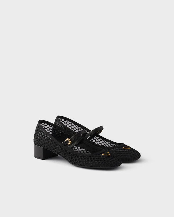 Low heel mesh fabric ballerinas