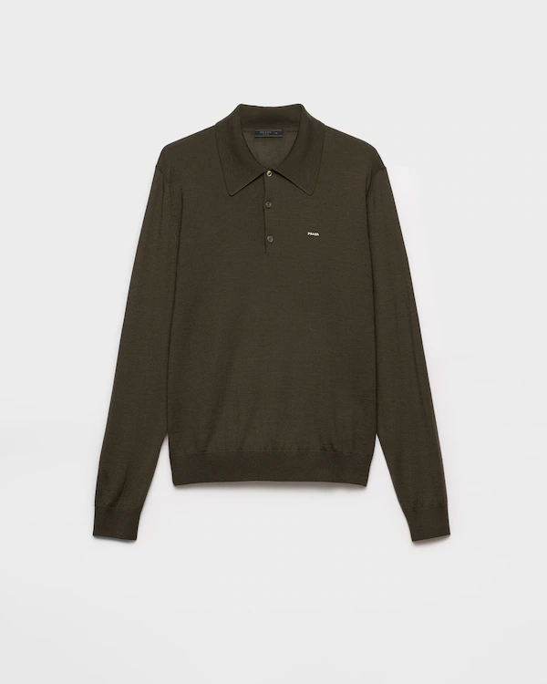 Long-sleeved superfine wool polo sweater