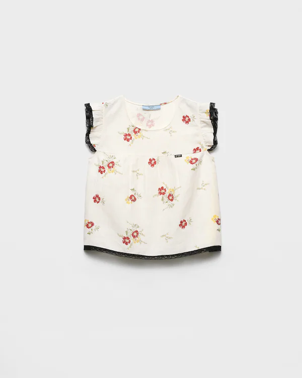 Linen top with floral motif