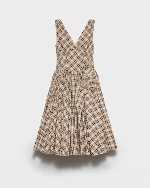 Embroidered checked poplin dress