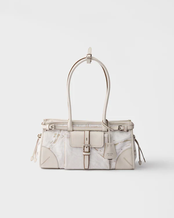 Prada Bonnie medium printed linen and leather handbag Prada Bonnie medium printed linen and leather handbag